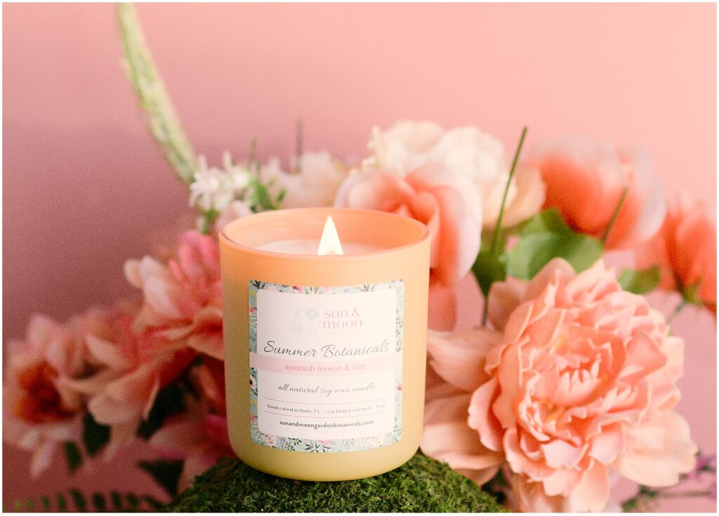 A Summer candle in Spanish Lemon & Lilac by Sun & Moon Garden Botanicals