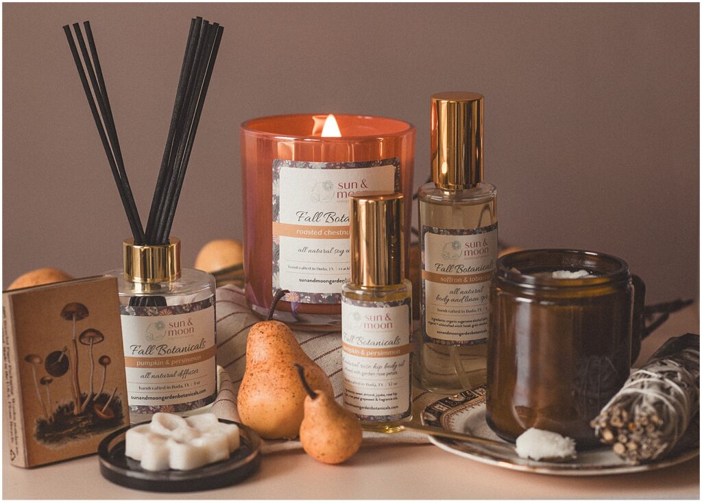 The fall candle and fragrance collection by Sun & Moon Garden Botanicals