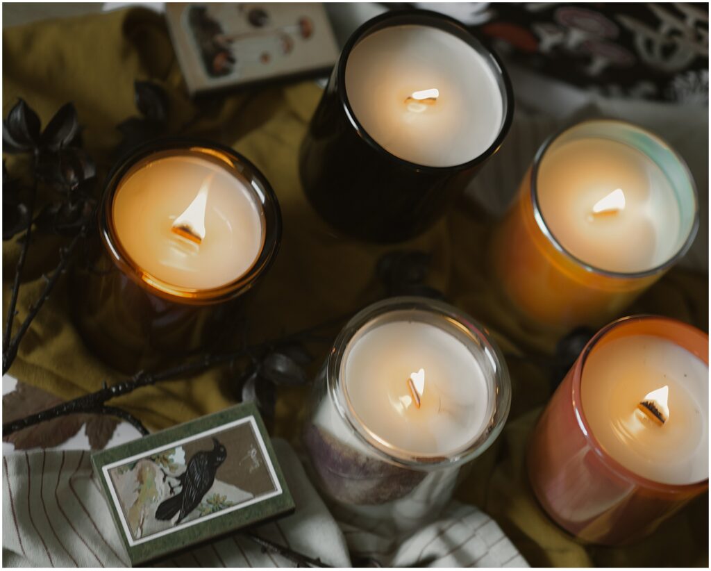Sun and Moon Garden Botanicals' fall candles in reusable candle jars