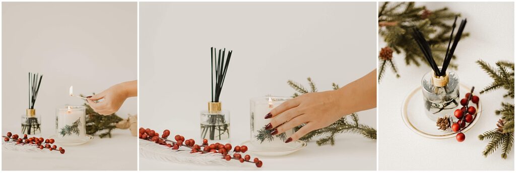 Juniper and spruce scented candles and diffusers