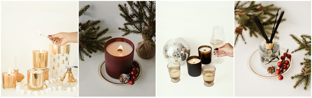A collection of holiday scented candles and diffusers making perfect gift sets for the holidays