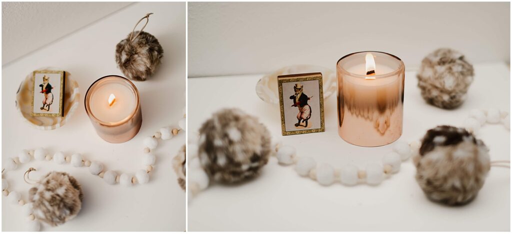 Winter woods scented candle in an elegant iridescent glass vessel